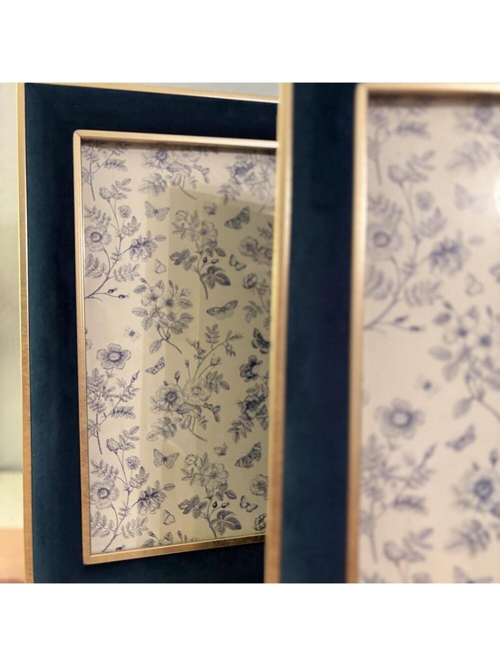 Reed & Barton Blue Velvet and Gold Picture Frame